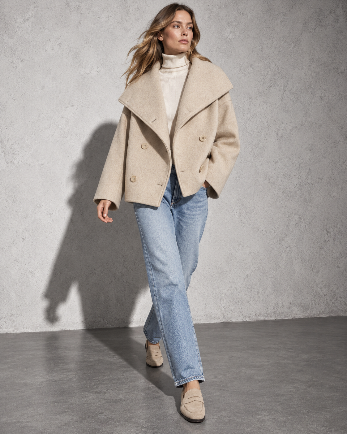 Women's Coat Cropped Double-Breasted Front
