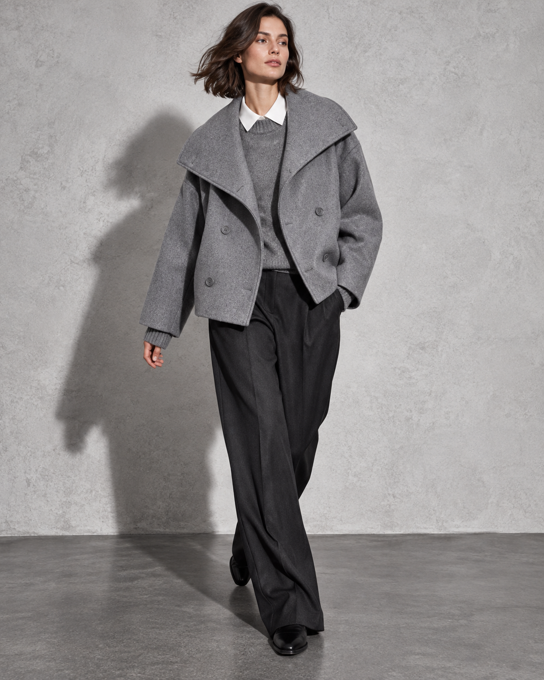 Women's Coat Cropped Double-Breasted Front