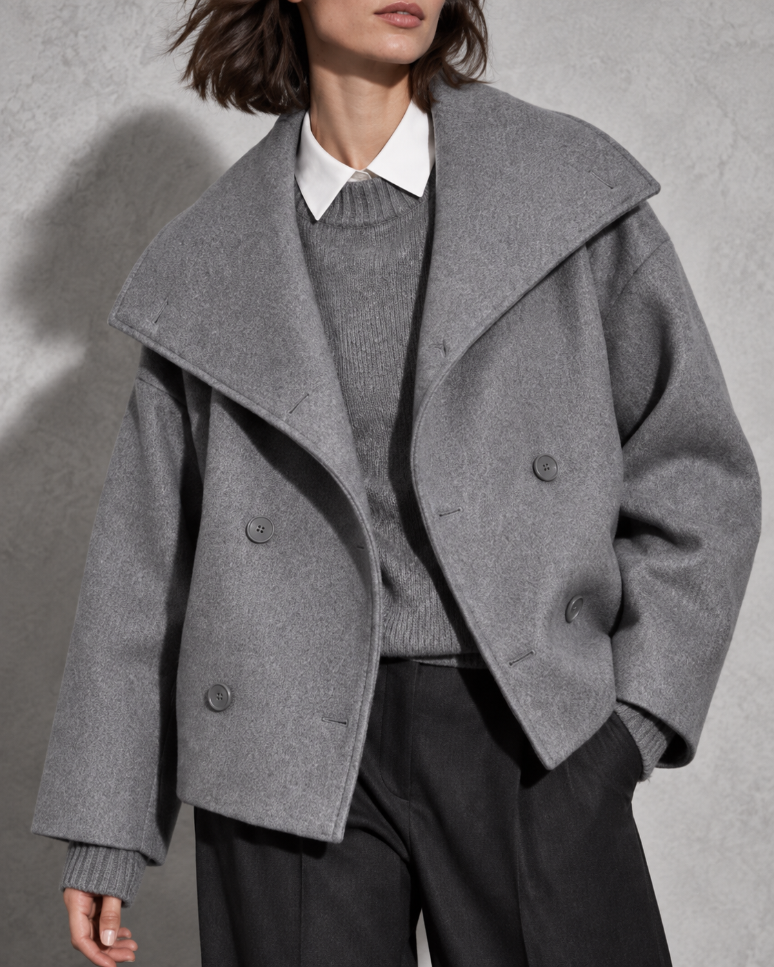 Women's Coat Cropped Double-Breasted Front