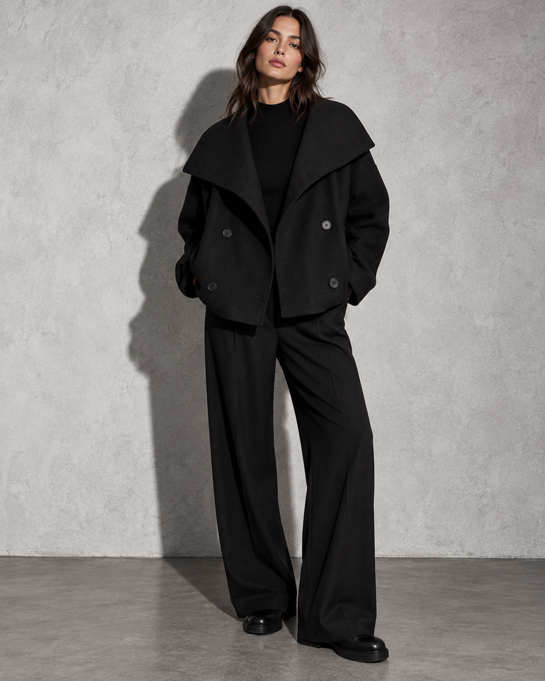Women's Coat Cropped Double-Breasted Front