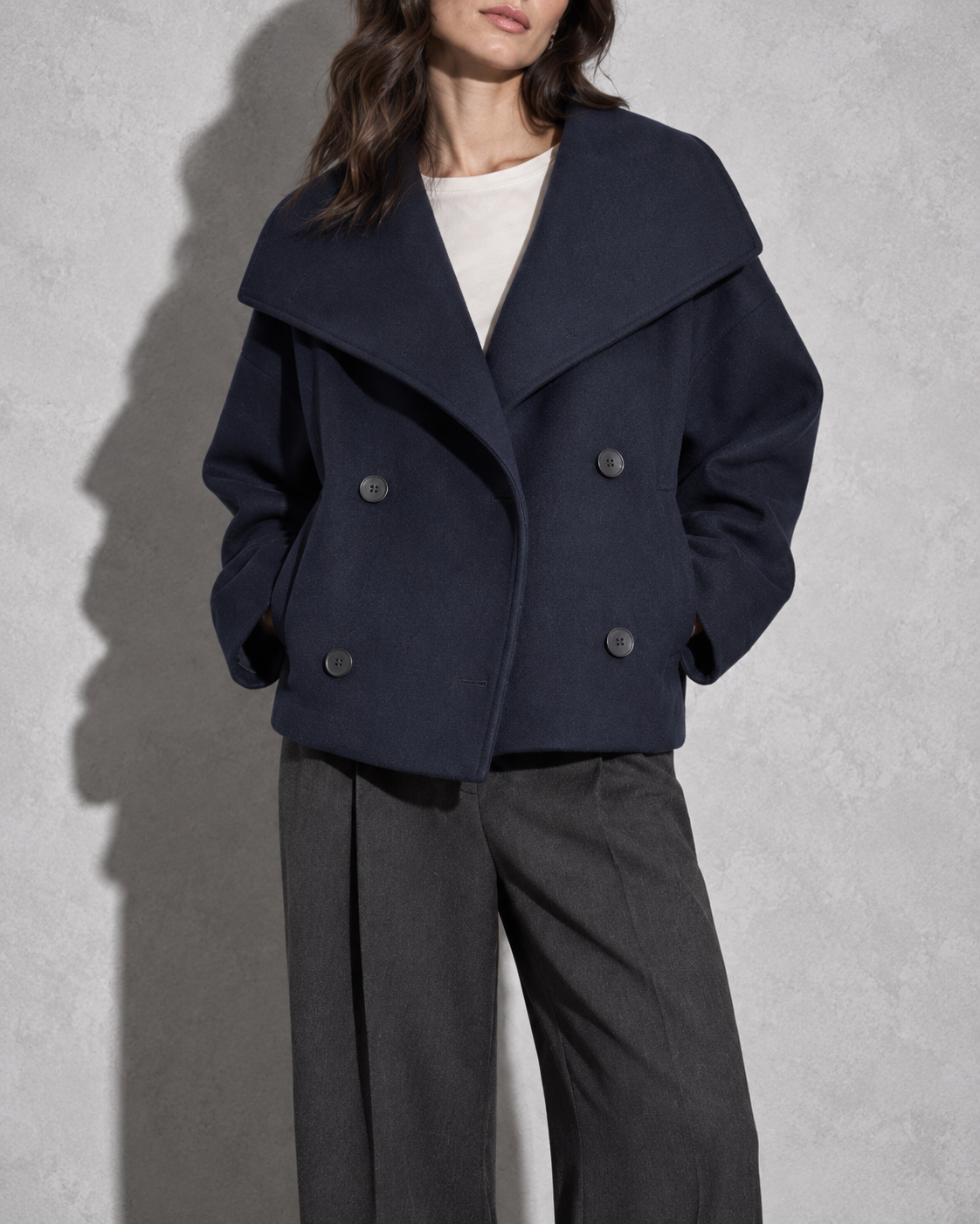 Women's Coat Cropped Double-Breasted Front