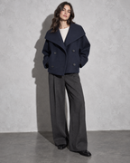 Women's Coat Cropped Double-Breasted Front
