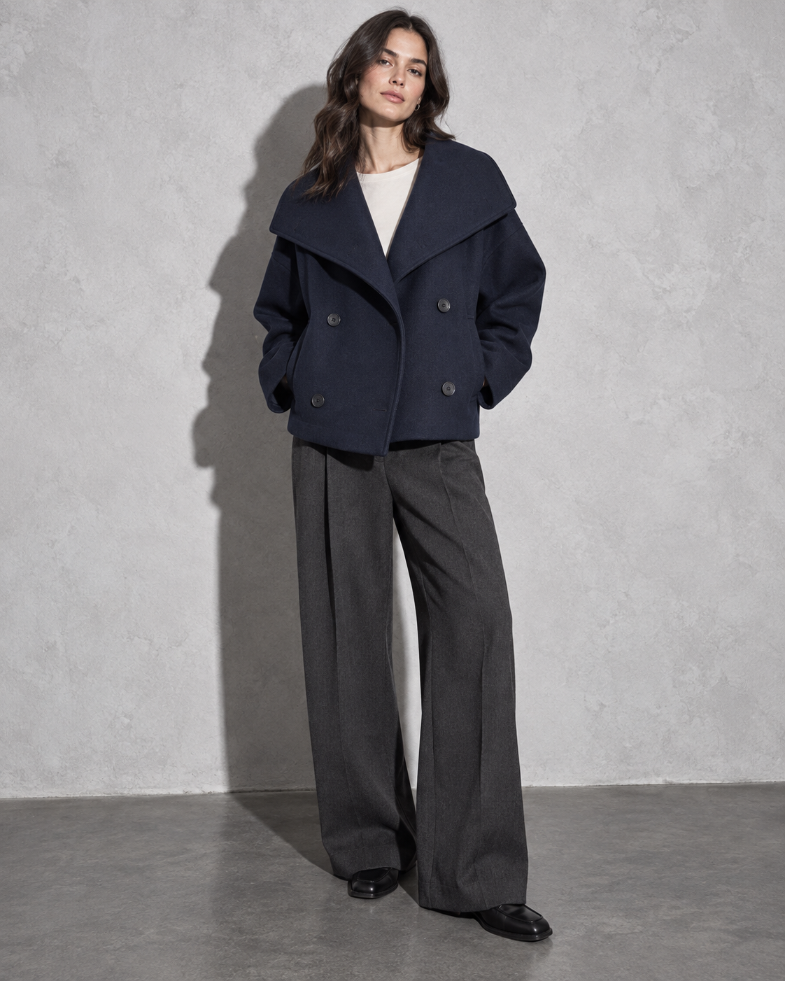 Women's Coat Cropped Double-Breasted Front