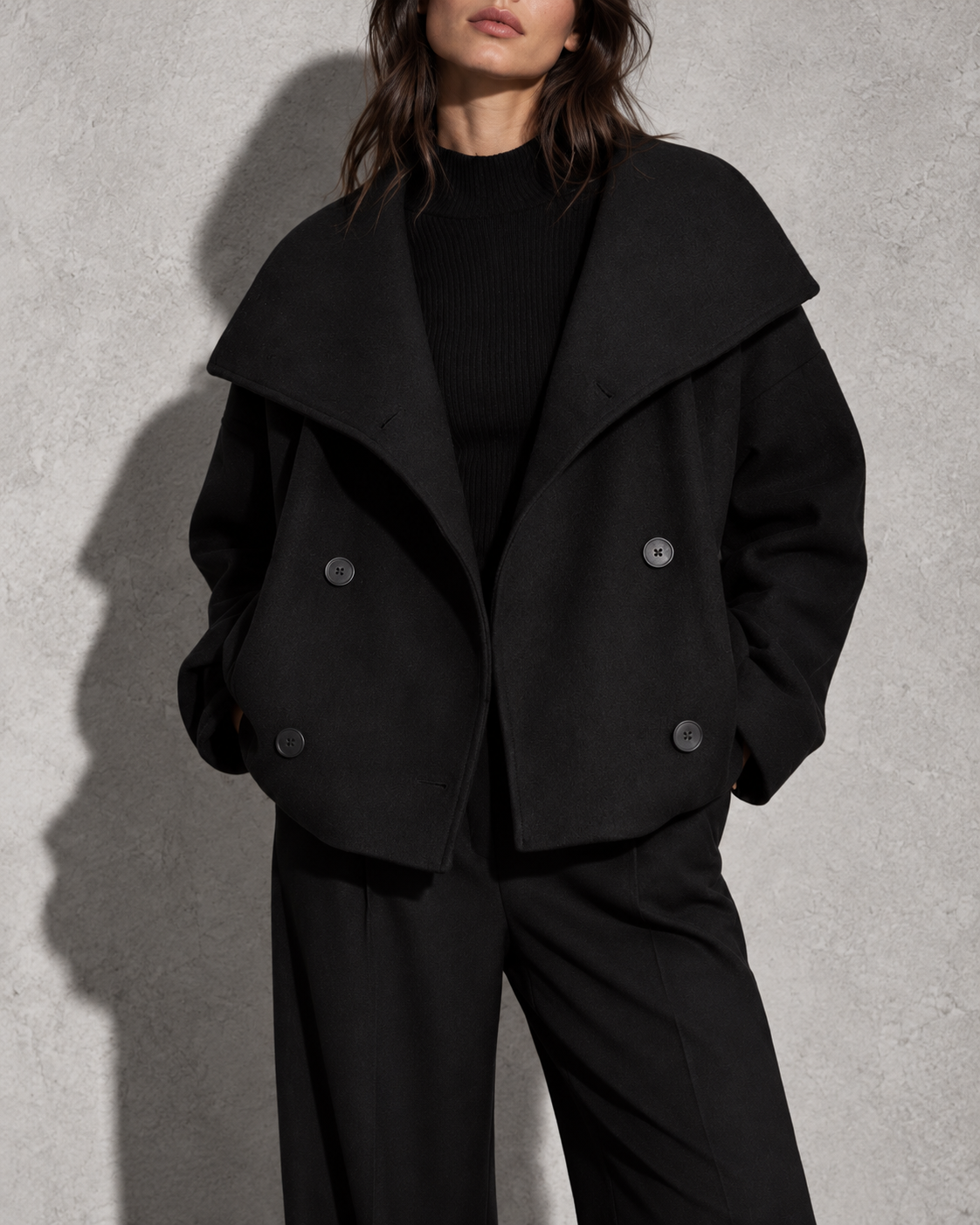 Women's Coat Cropped Double-Breasted Front