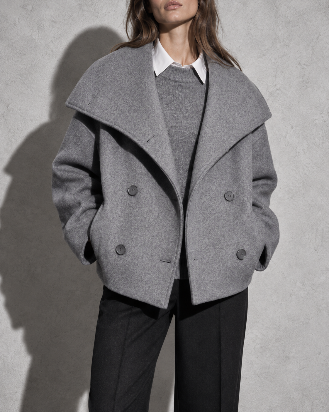Women's Coat Cropped Double-Breasted Front