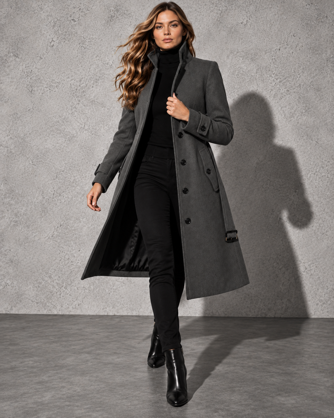 Women's Coat Longline High Stand Collar
