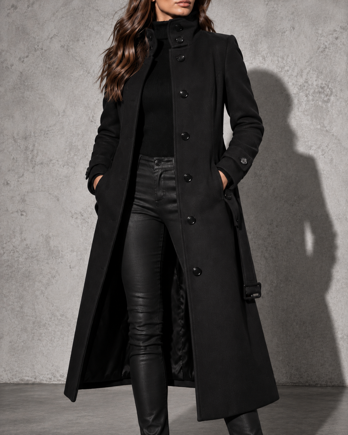 Women's Coat Longline High Stand Collar