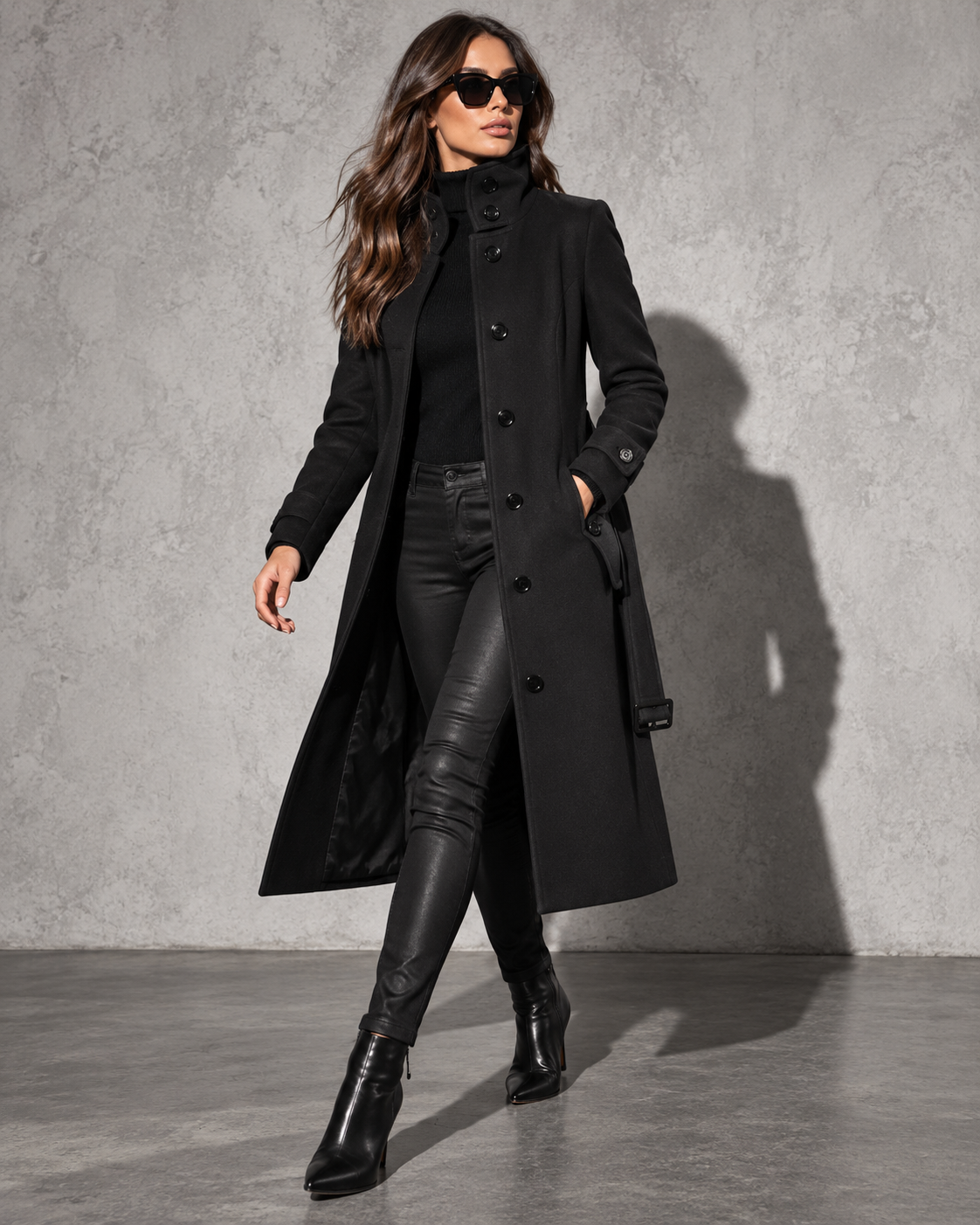 Women's Coat Longline High Stand Collar