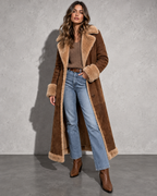 Women's Coat Longline Contrast Shearling Trim