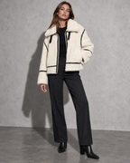 Women's Jacket Sherpa Wide Collar Contrast Trim