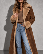 Women's Coat Longline Contrast Shearling Trim