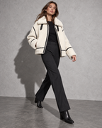 Women's Jacket Sherpa Wide Collar Contrast Trim
