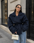 Women's Coat Trench Cropped Belted Double Breasted
