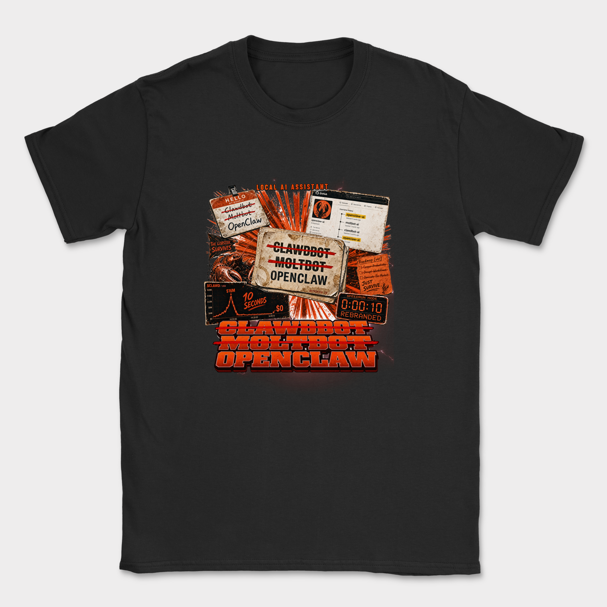 Clawdbot Moltbot OpenClaw Shirt — Black