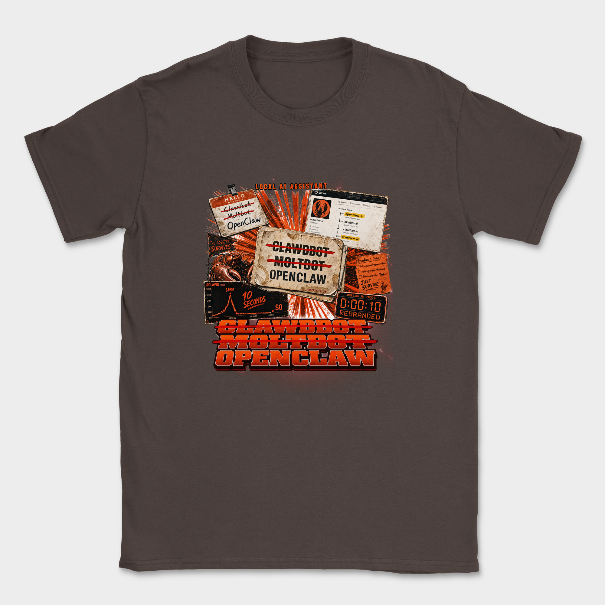 Clawdbot Moltbot OpenClaw Shirt — Dark Chocolate