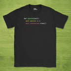 Code Culture def upgrade(self) shirt funny programmer T-Shirt in Black — Code Culture developer clothing
