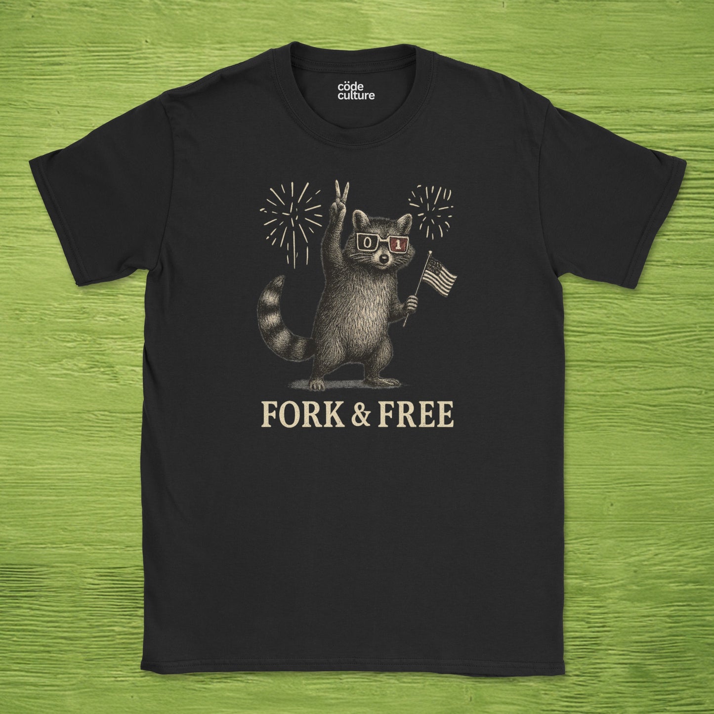 fork & free racoon shirt