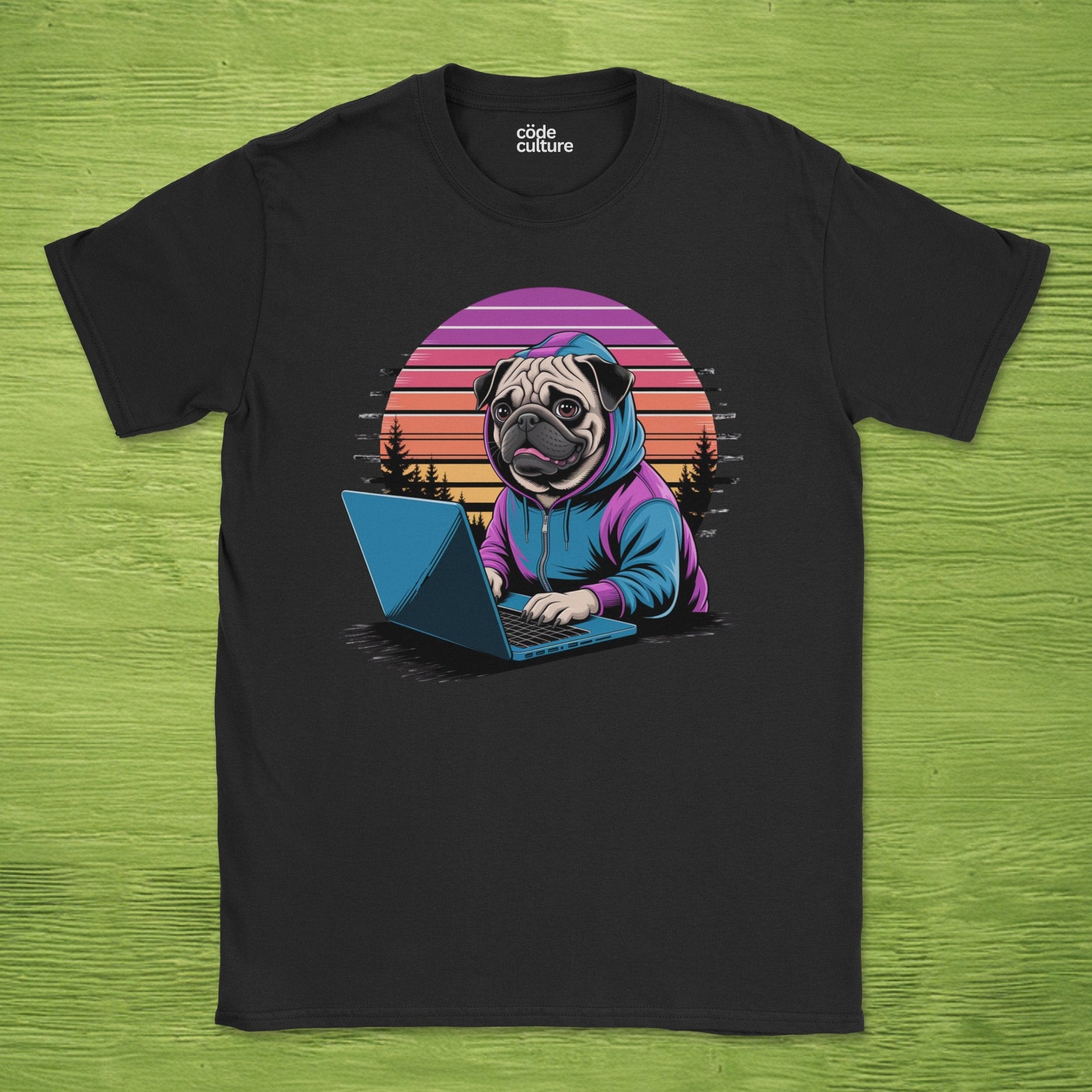 Hooded pug retro shirt