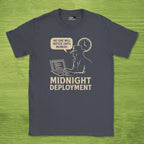 Code Culture midnight deployment shirt funny programmer T-Shirt in Dark Heather Grey — Code Culture developer clothing