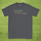 Code Culture def upgrade(self) shirt funny programmer T-Shirt in Dark Heather Grey — Code Culture developer clothing