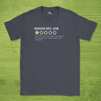 Code Culture Senior dev job review shirt funny programmer T-Shirt in Dark Heather Grey — Code Culture developer clothing