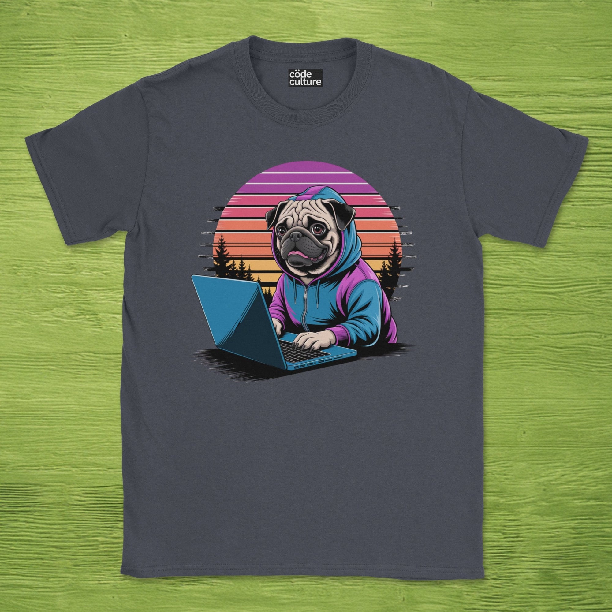 Hooded pug retro shirt