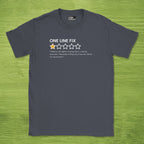 Code Culture one line fix review shirt funny programmer T-Shirt in Dark Heather Grey — Code Culture developer clothing