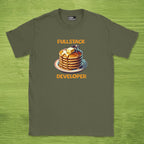Code Culture Fullstack Engineer - Pancake shirt funny programmer T-Shirt in Military Green — Code Culture developer clothing