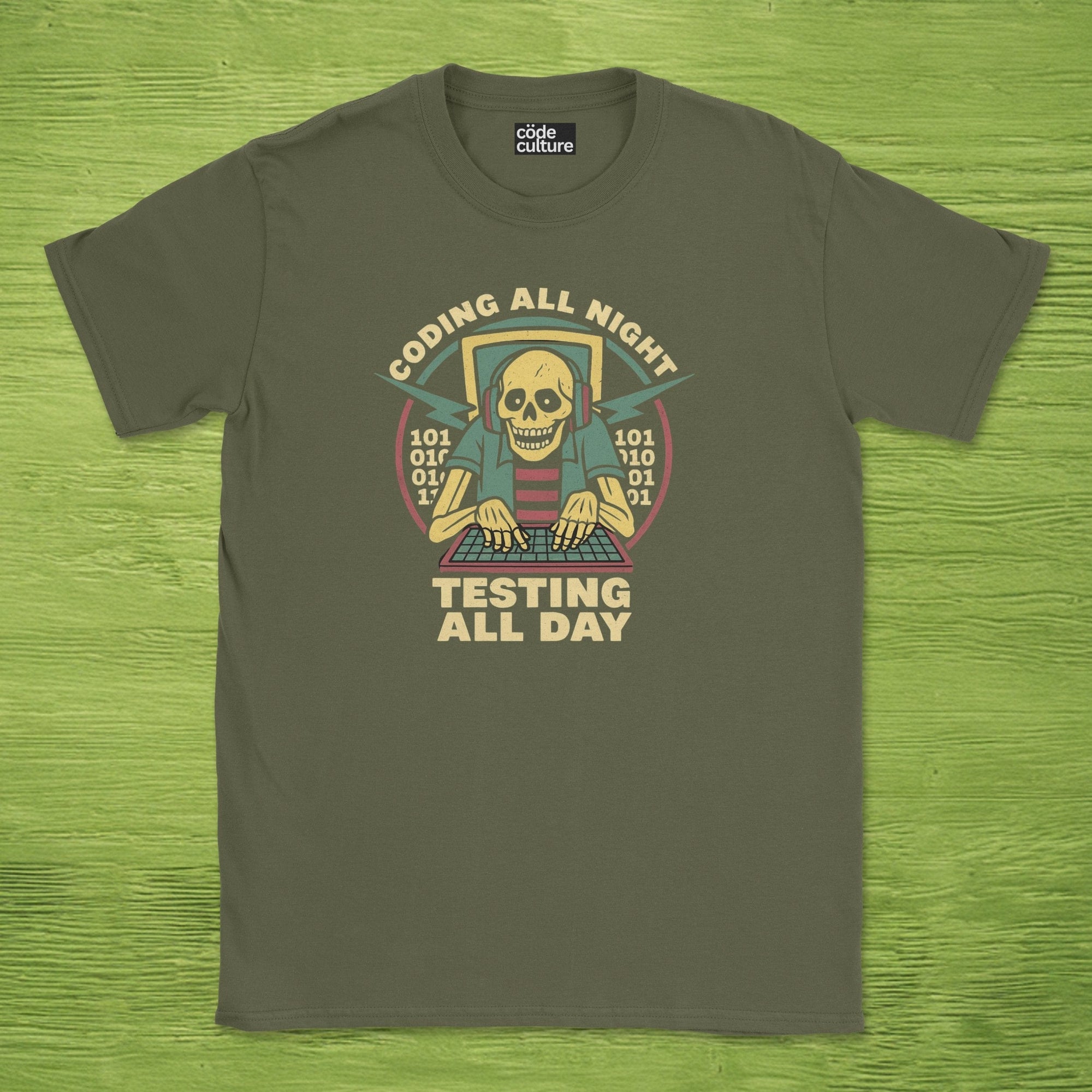 coding all night testing all day shirt