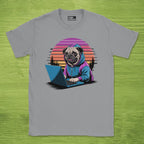 Sport Grey programmer shirt printed with "Hooded pug retro", a funny developer t-shirt and coding gift for software engineers and coders.