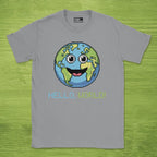 Code Culture hello world earth shirt funny programmer T-Shirt in Sport Grey — Code Culture developer clothing