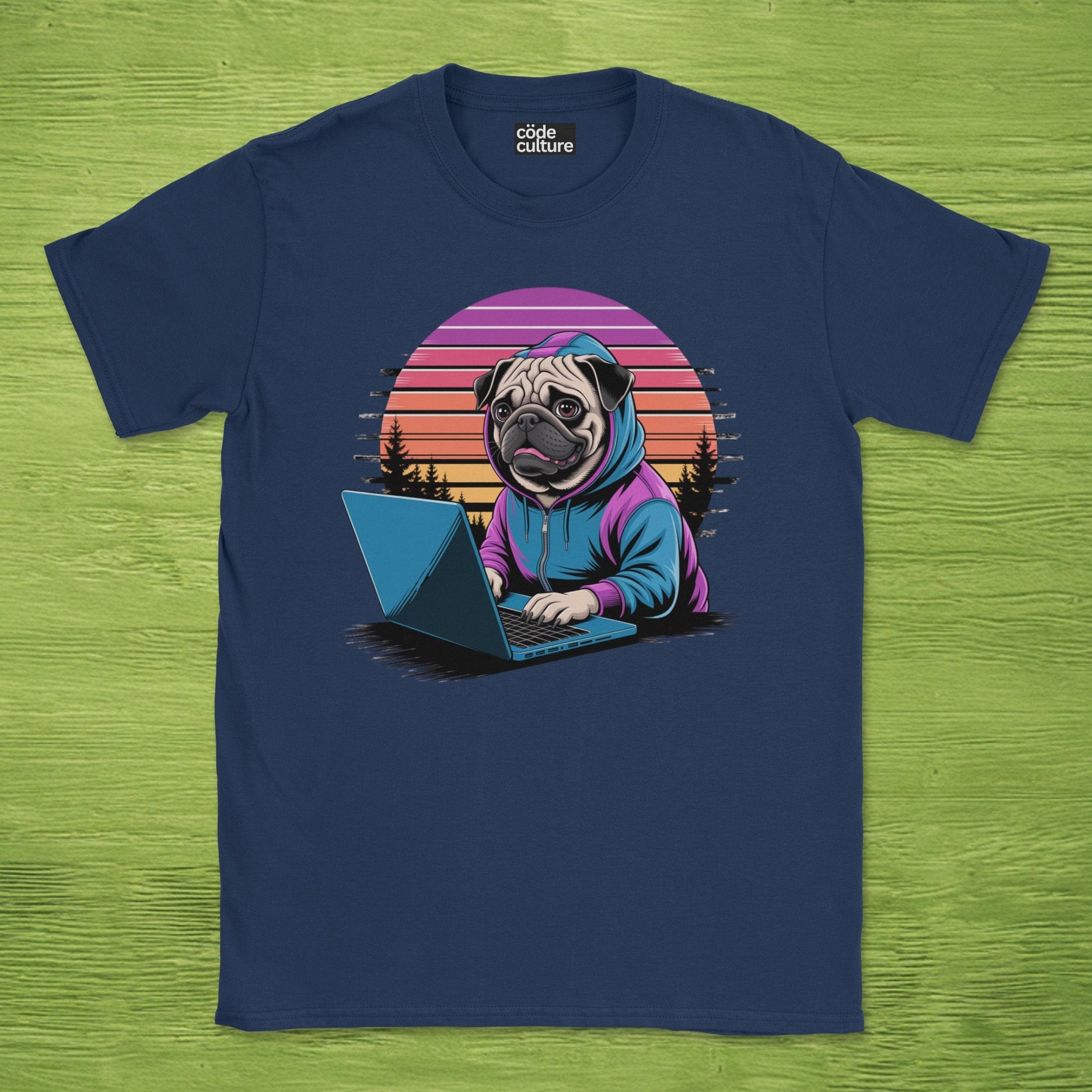 Hooded pug retro shirt