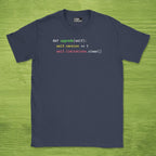 Code Culture def upgrade(self) shirt funny programmer T-Shirt in Navy — Code Culture developer clothing
