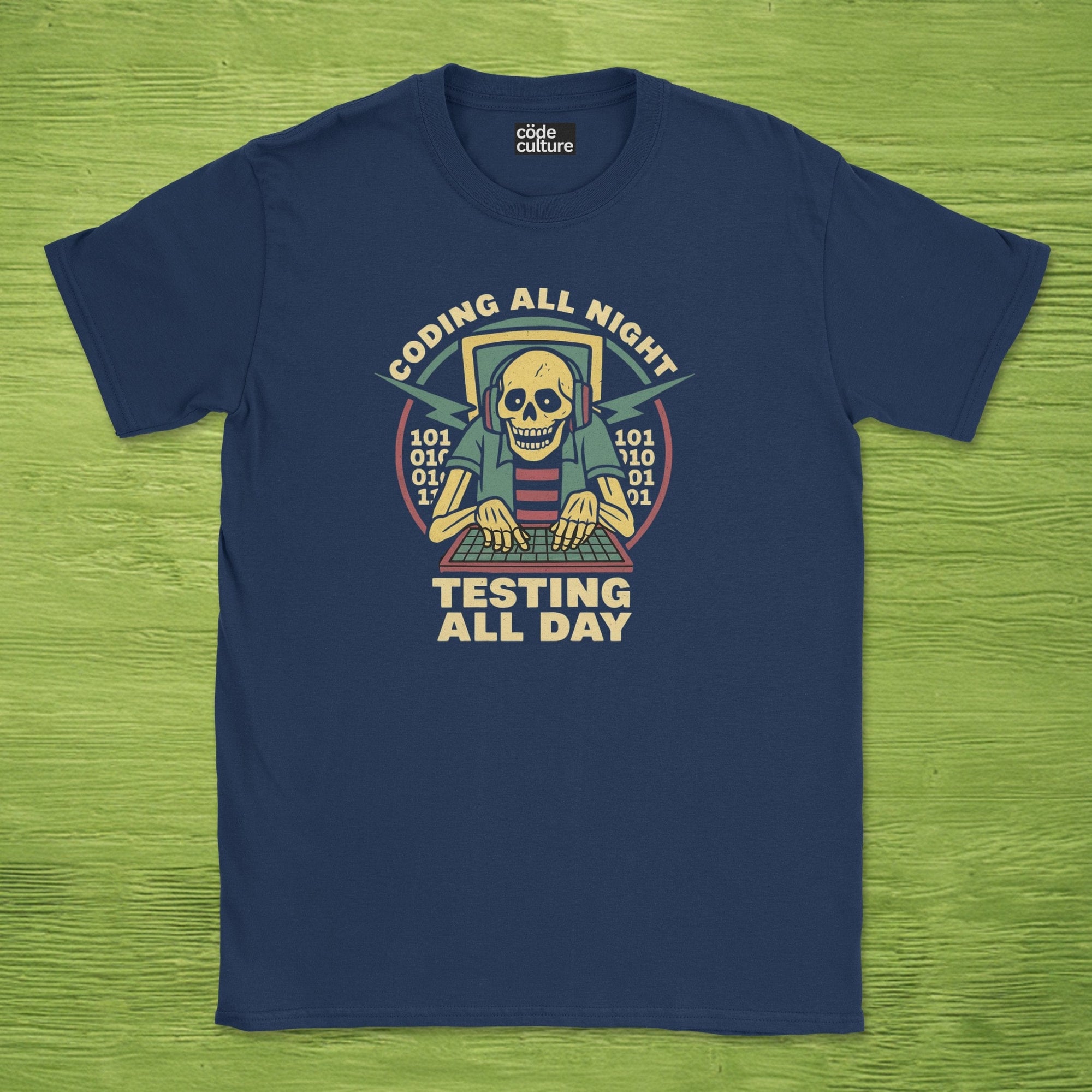 coding all night testing all day shirt