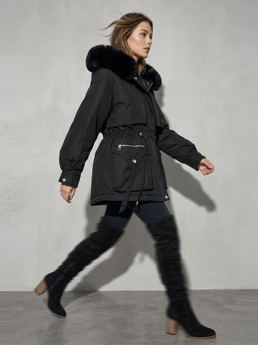 Women's Jacket Hooded Plush Trim