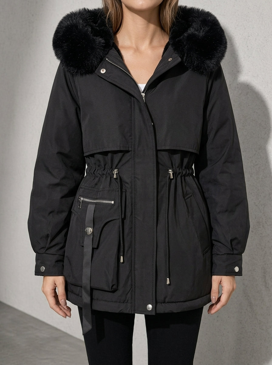Women's Jacket Hooded Plush Trim