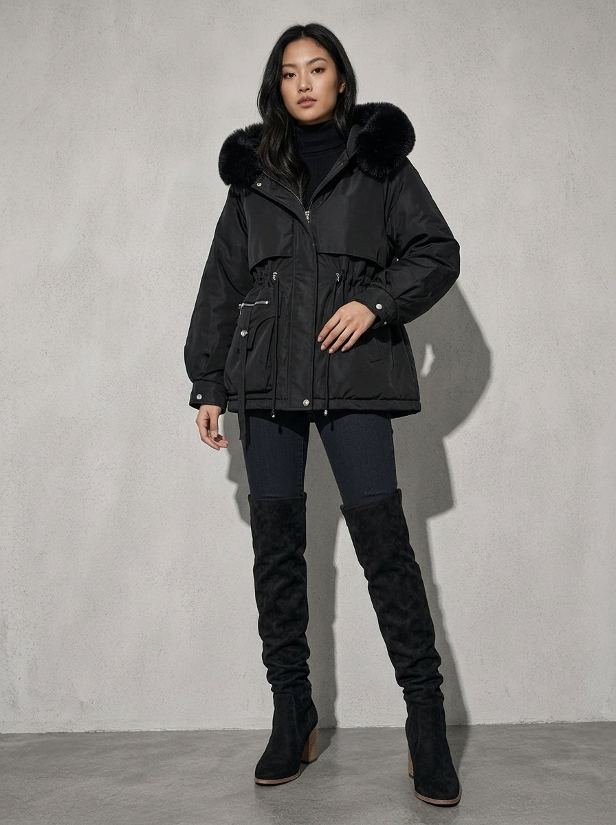 Women's Jacket Hooded Plush Trim