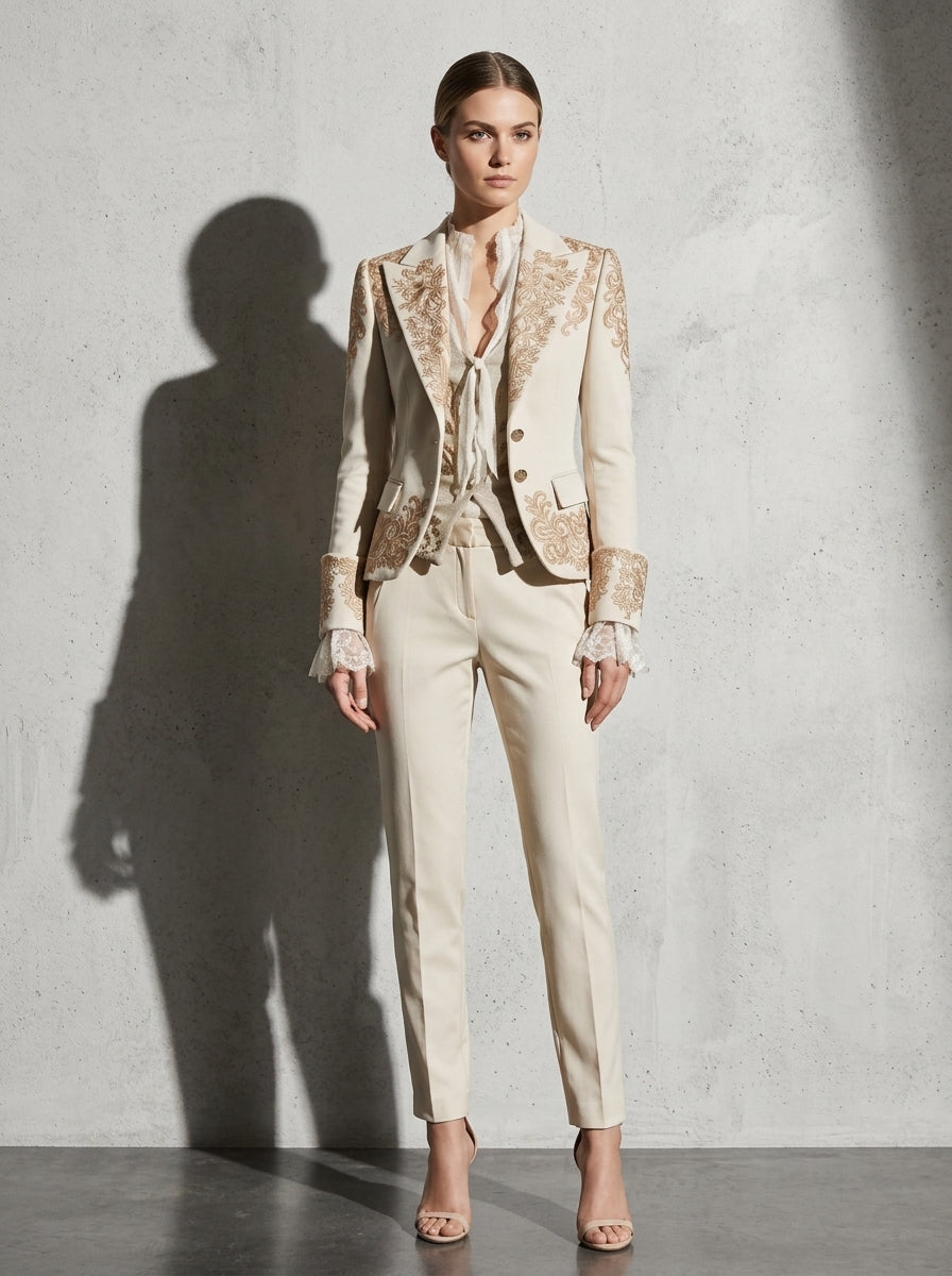Women's Blazer Ornate Detail Notched Lapel