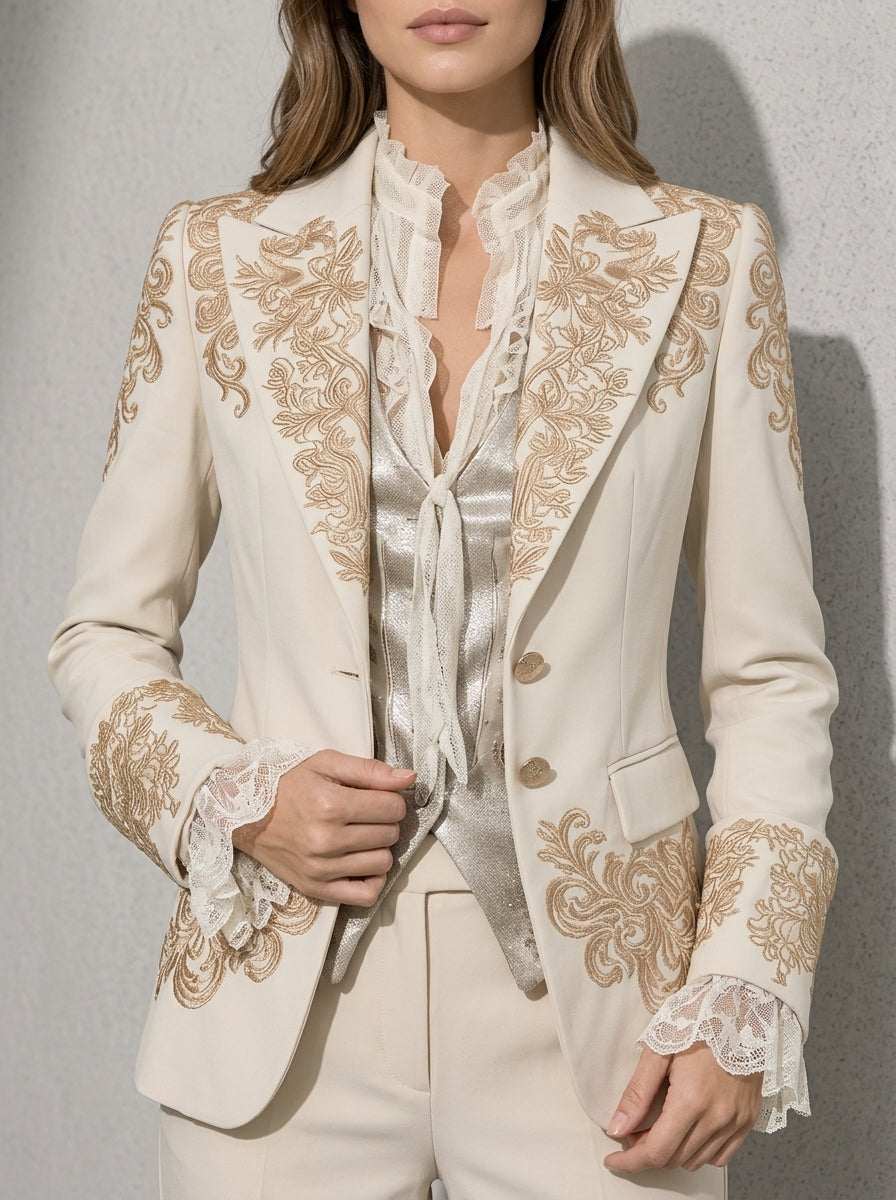 Women's Blazer Ornate Detail Notched Lapel