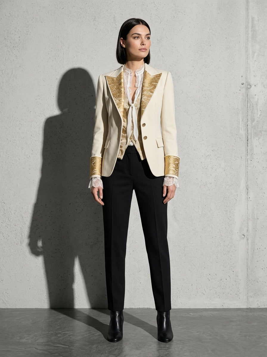 Women's Blazer Ornate Detail Notched Lapel
