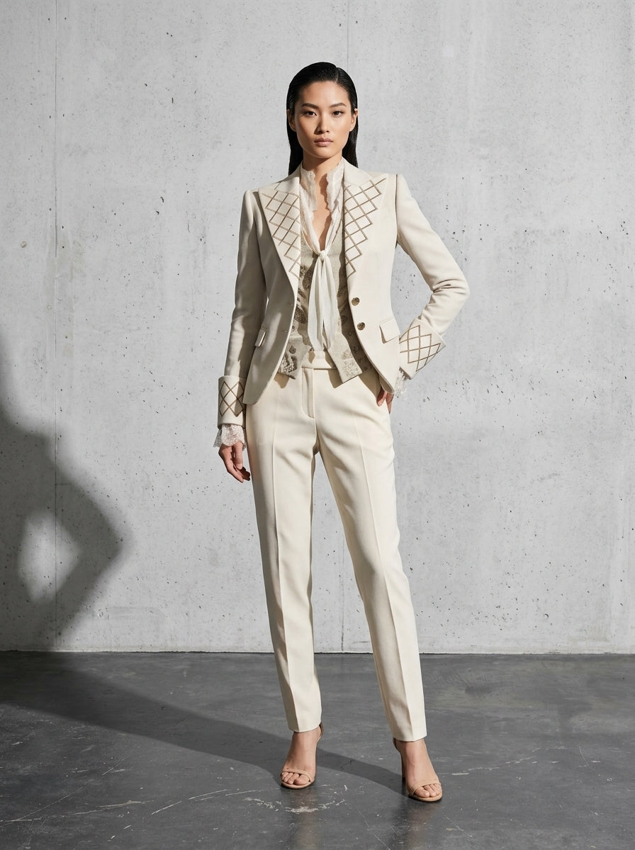 Women's Blazer Ornate Detail Notched Lapel