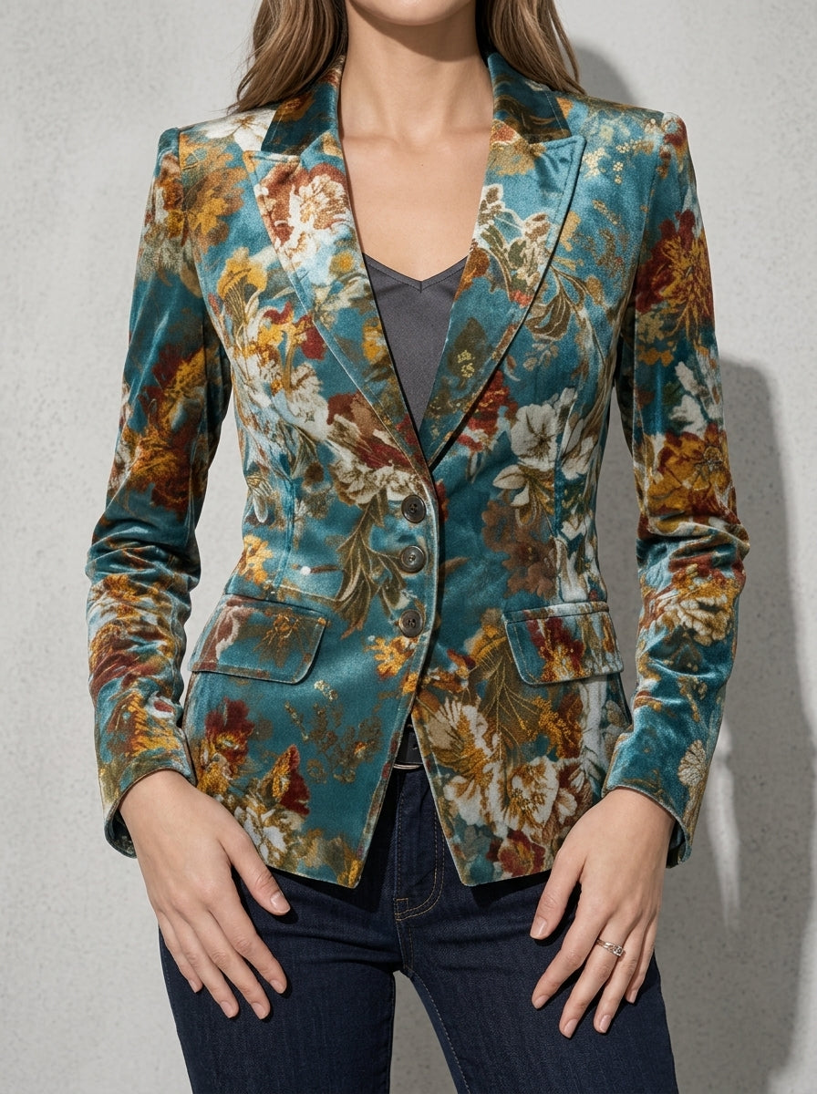 Women's Blazer Vintage Floral Velvet Finish