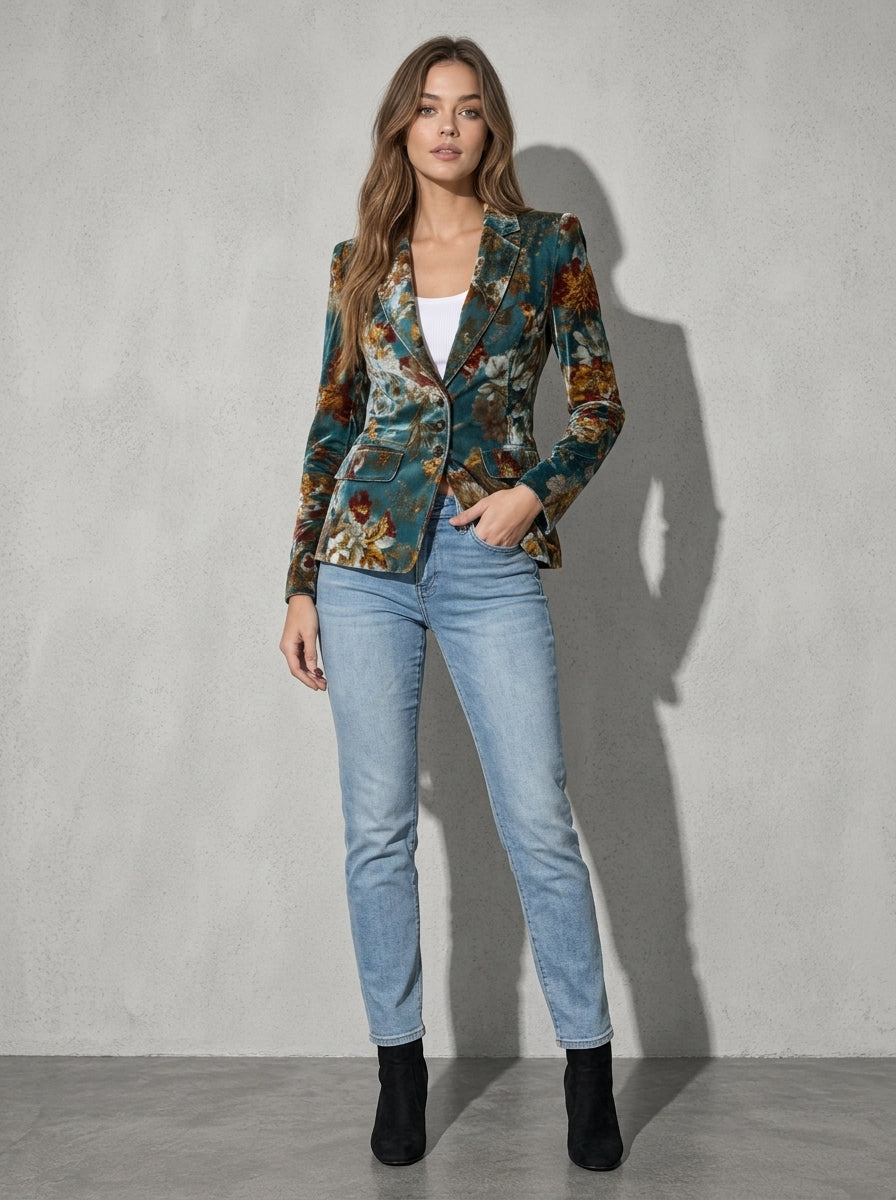 Women's Blazer Vintage Floral Velvet Finish