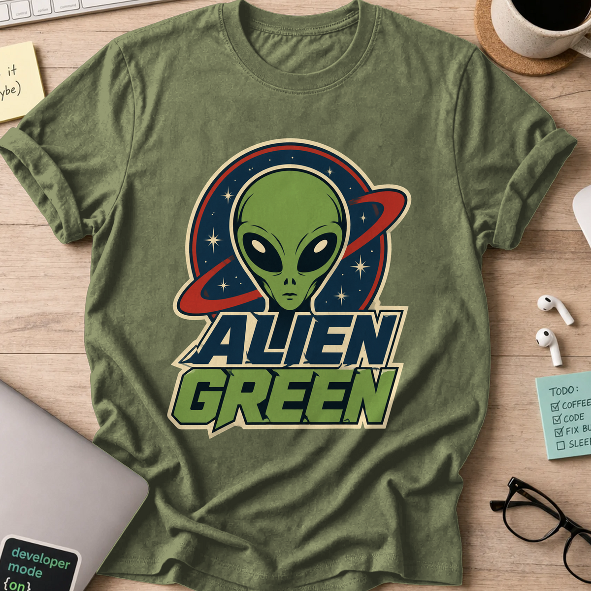 Nerd Collection Artwork T102 Shirt - Military Green mockup