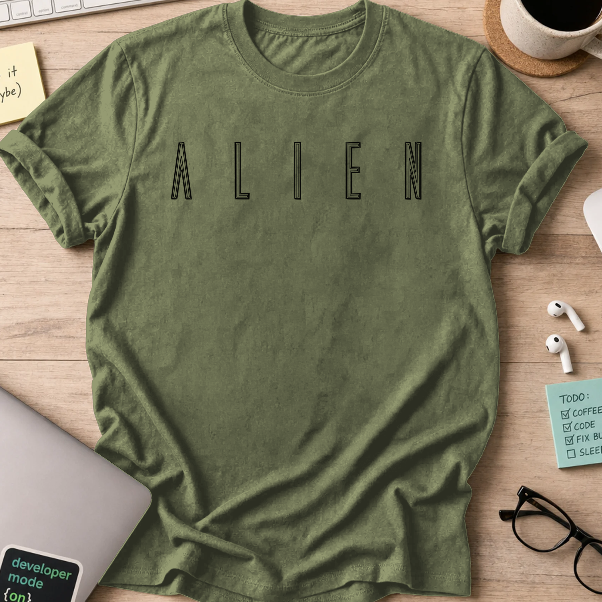 Nerd Collection Artwork T115 Shirt - Military Green mockup
