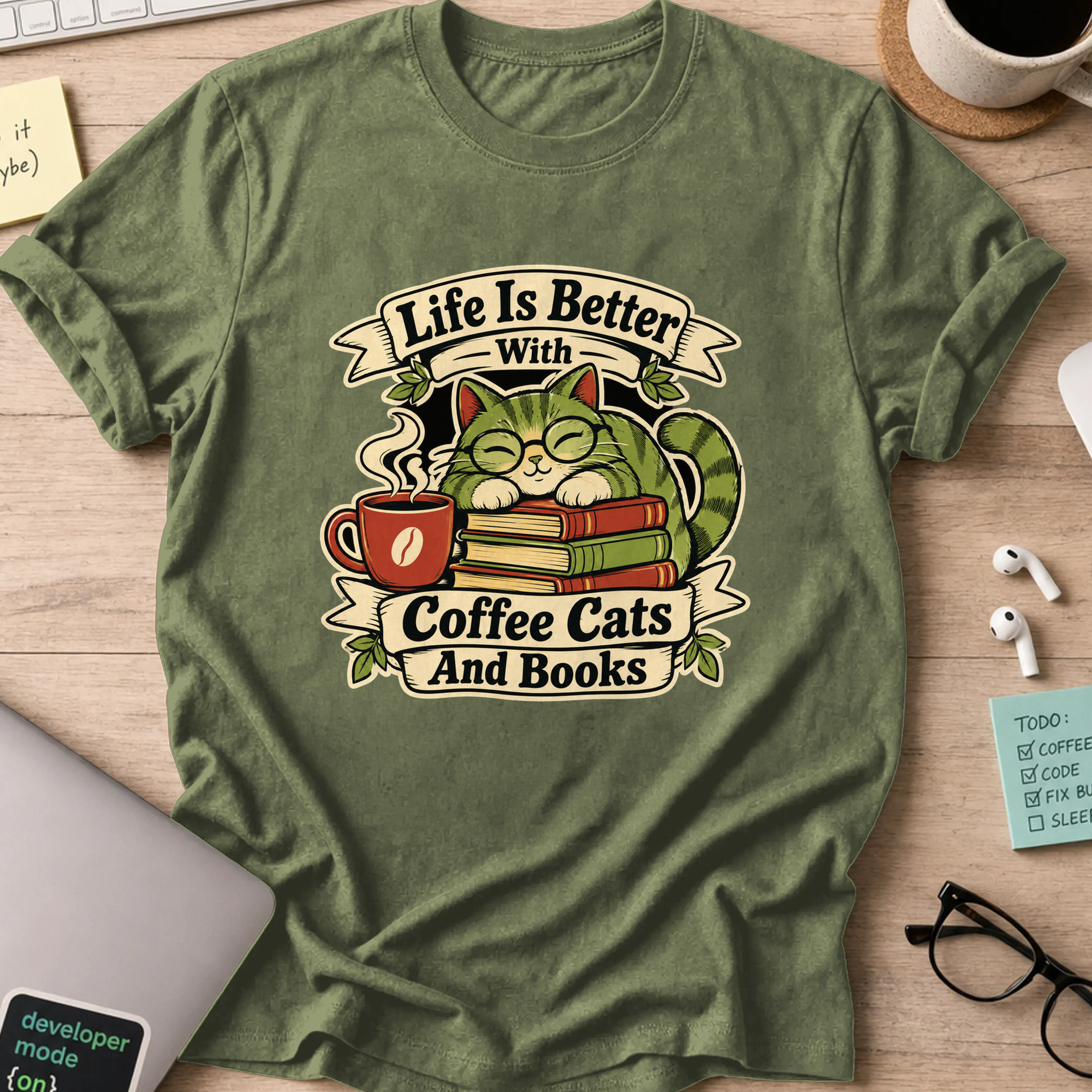 Nerd Collection Artwork T047 Shirt - Military Green mockup