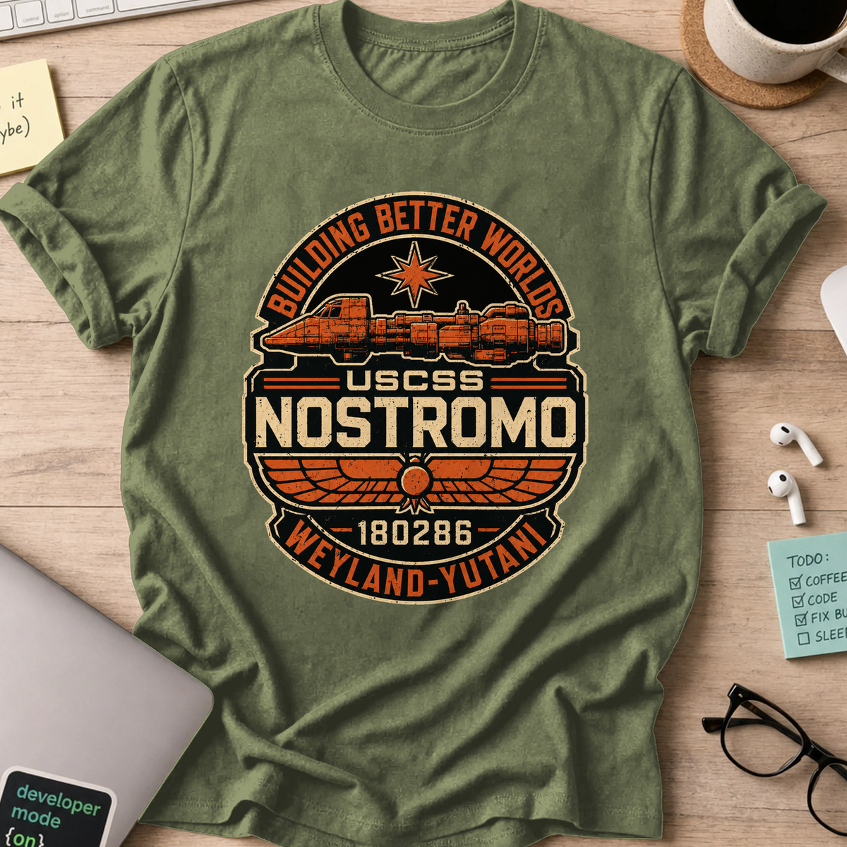 Nerd Collection Artwork T058 Shirt - Military Green mockup