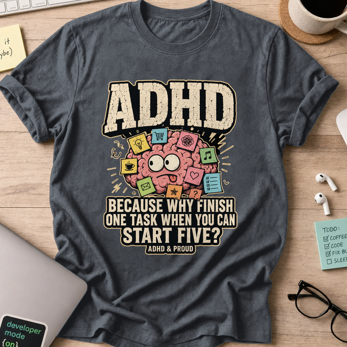 ADHD & Proud Nerd Shirt - Dark Heather mockup