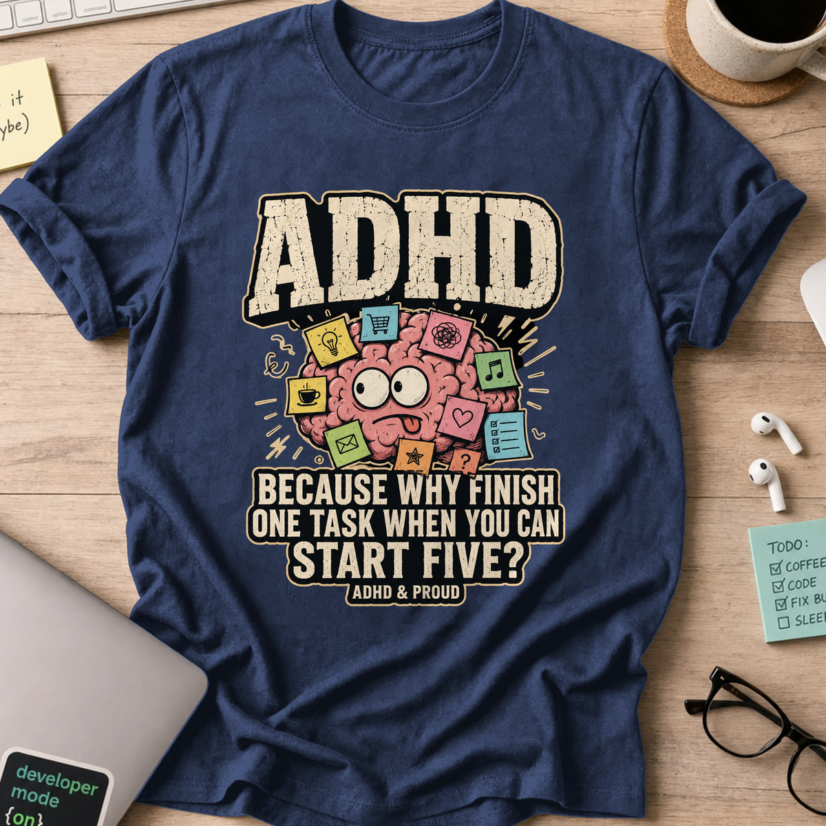 ADHD & Proud Nerd Shirt - Navy mockup
