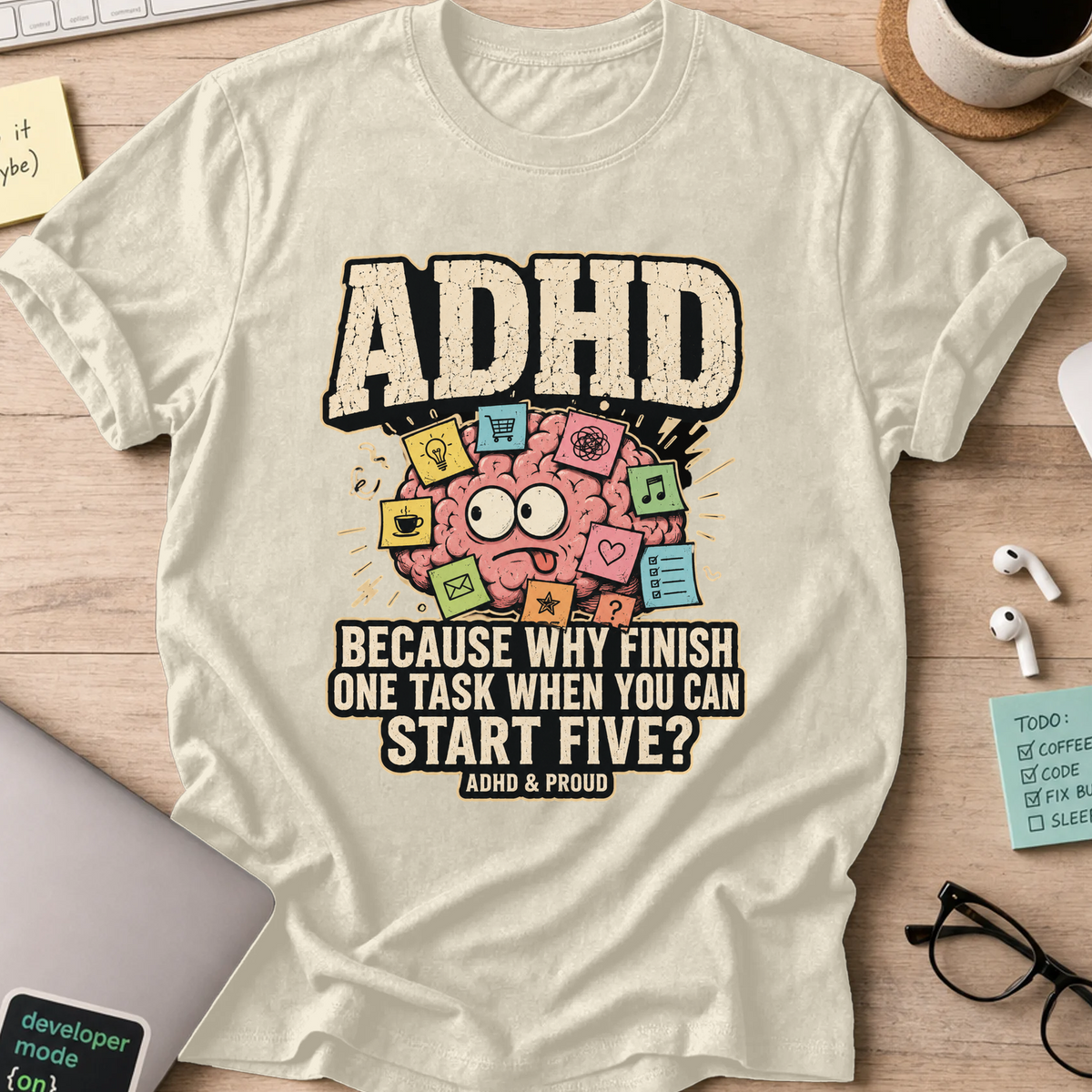 ADHD & Proud Nerd Shirt - Natural mockup